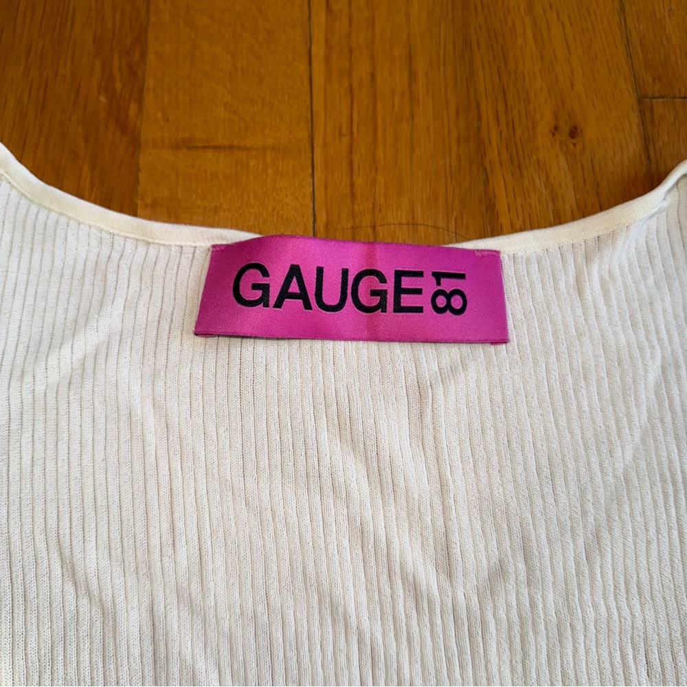 GAUGE81 Long Sleeve Sweetheart Neck Shirt Ivory Off White Small - Picture 2 of 4